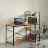 Basicwise Wood and Metal Industrial Home Office Computer Desk with Bookshelves, Natural QI003993.NC